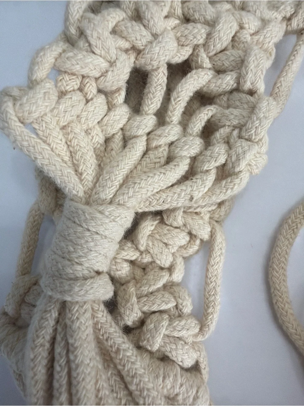Vintage Macrame Tie Belt Cream Off White Cotton Woven Tassel Fringe Boho 70s